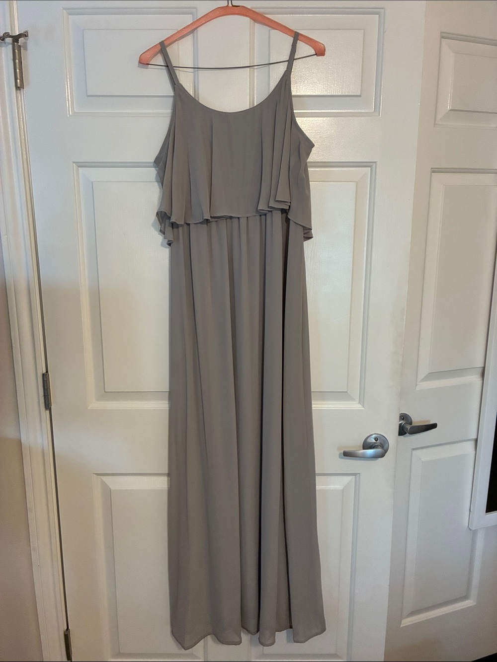 Show Me Your MuMu Caitlin Ruffle Maxi Dress in Charcoal Gray, Size Medium